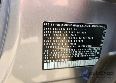 2023 Volkswagen Taos Se z USA, uszkodzony, nr VIN 3VVNX7B20PM343960